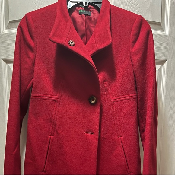Stile Benetton Red Wool Blend Button Double Brest Coat Sz 40 Romania - Picture 2 of 9
